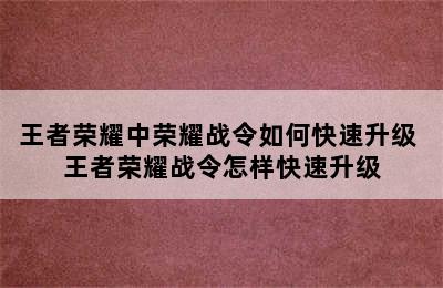 王者荣耀中荣耀战令如何快速升级 王者荣耀战令怎样快速升级